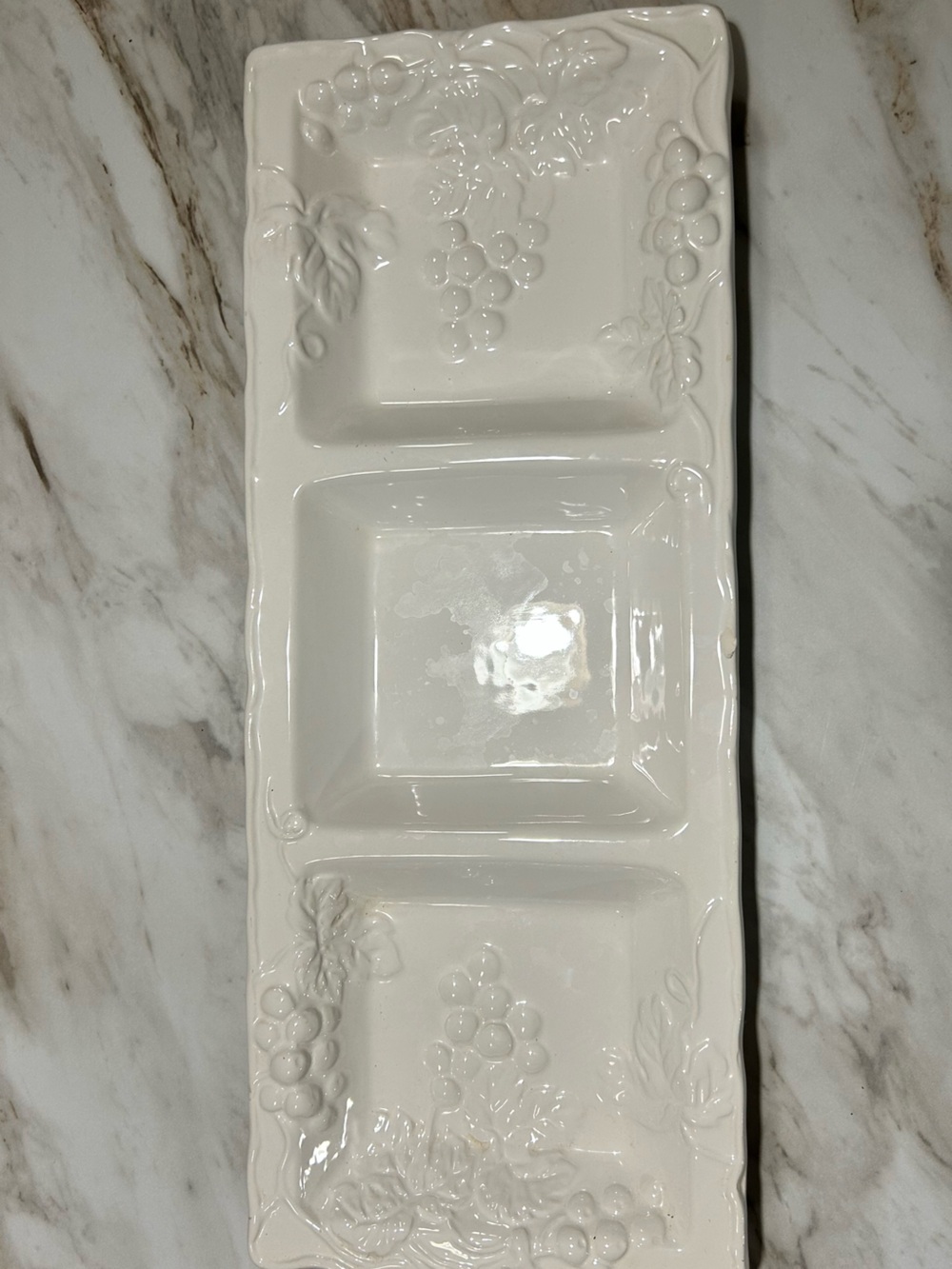Century vintage 3 compartment dish. 17 x 7 in white with grapes